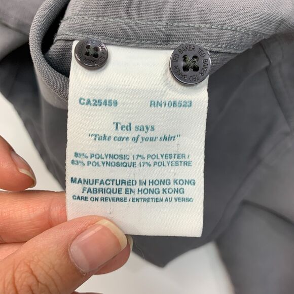 Ted Baker London Dress Shirt Mens 4 Gray Hidden Button Down Collared Long Sleeve - Picture 9 of 13